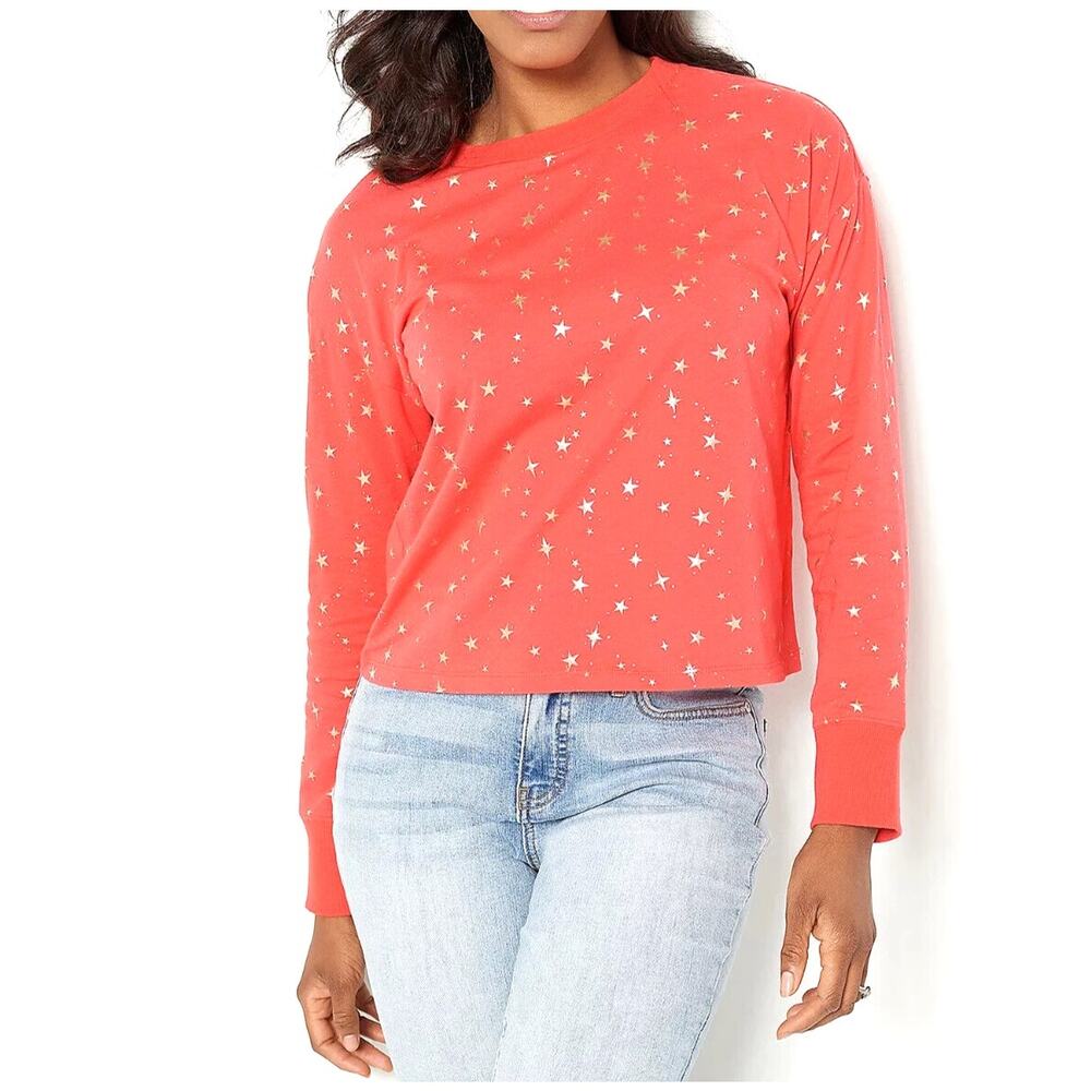 Candace Cameron Bure Longsleeve Red Top with Foil Star Print Size XS